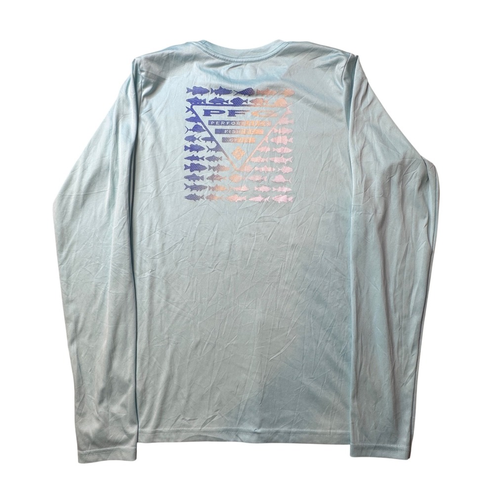 Columbia Shirt Boys XL Blue PFG Performance Fishing Gear Long Sleeve Graphic Tee